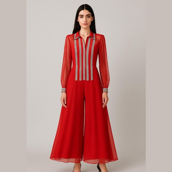 Vintage Red chiffon and rhinestone jumper. - Picture 2 of 2